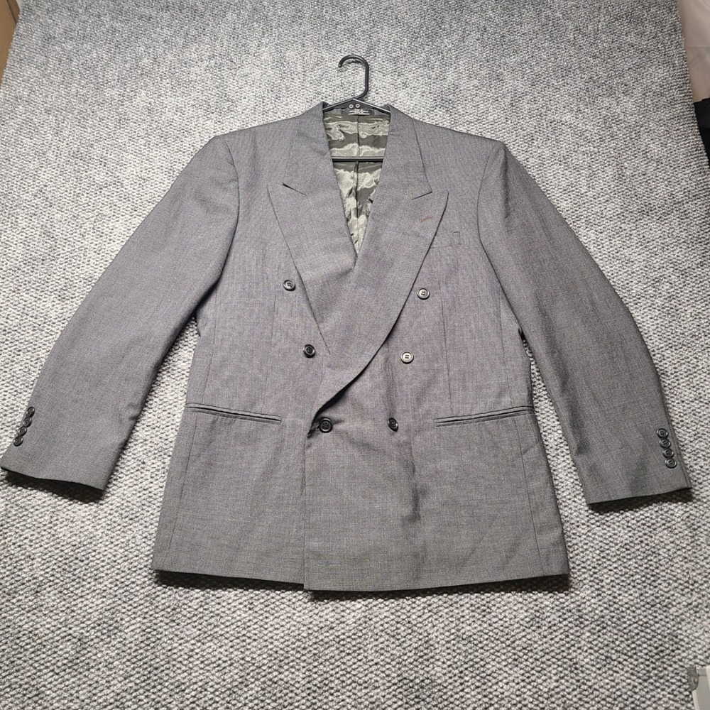 City Streets Mens Gray Double Breasted Worsted Wool Blend Suit Jacket Blazer 44R